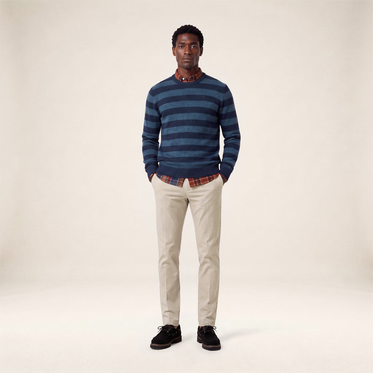 Pull Mirzan rayé laine col rond bleu marine