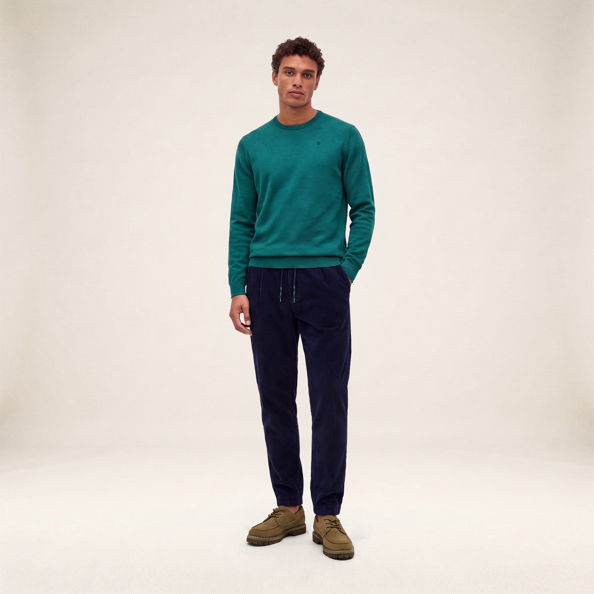 Pantalon 557 en velours côtelé stretch à taille élastiquée bleu marine