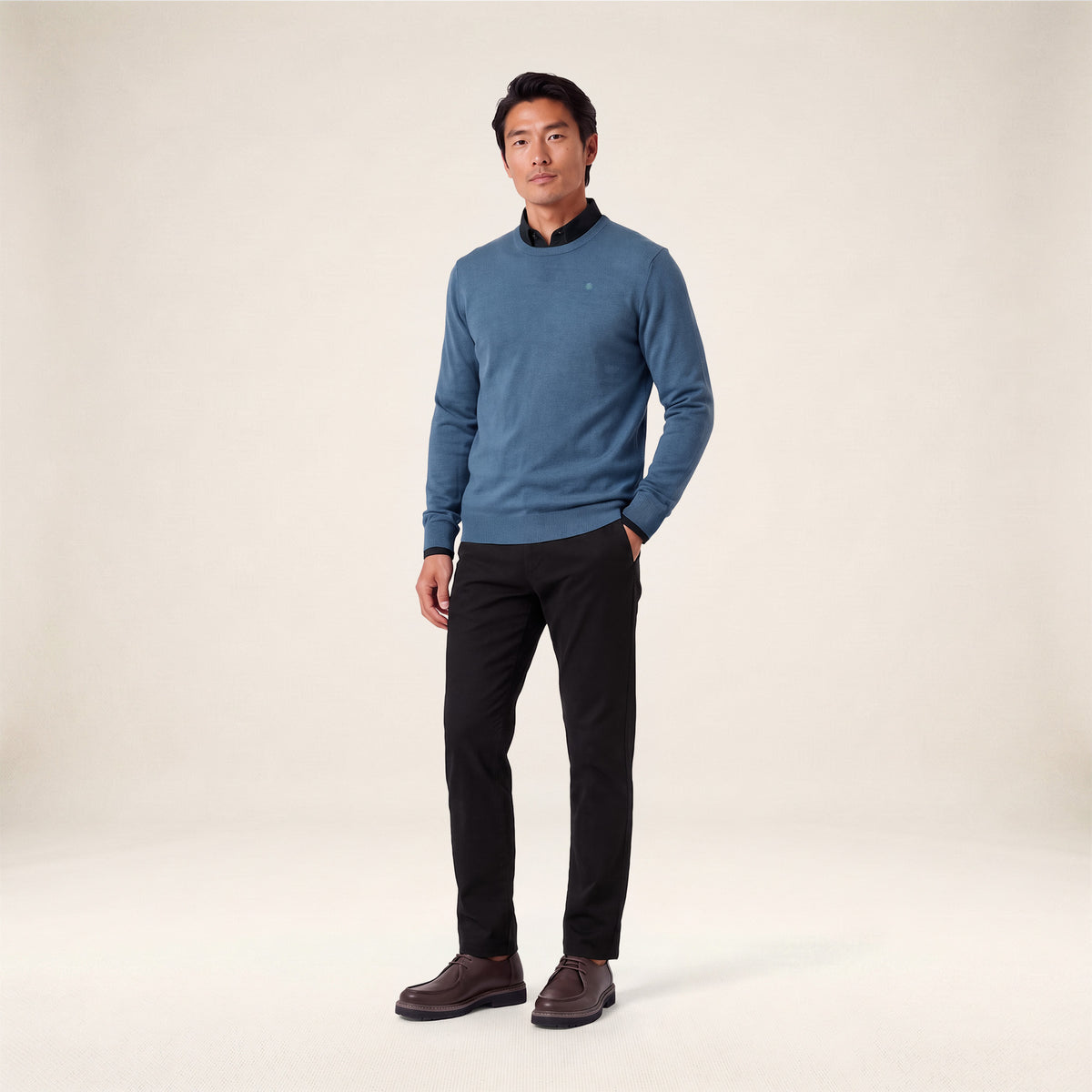 Pull Mao essentiel col rond bleu lupin