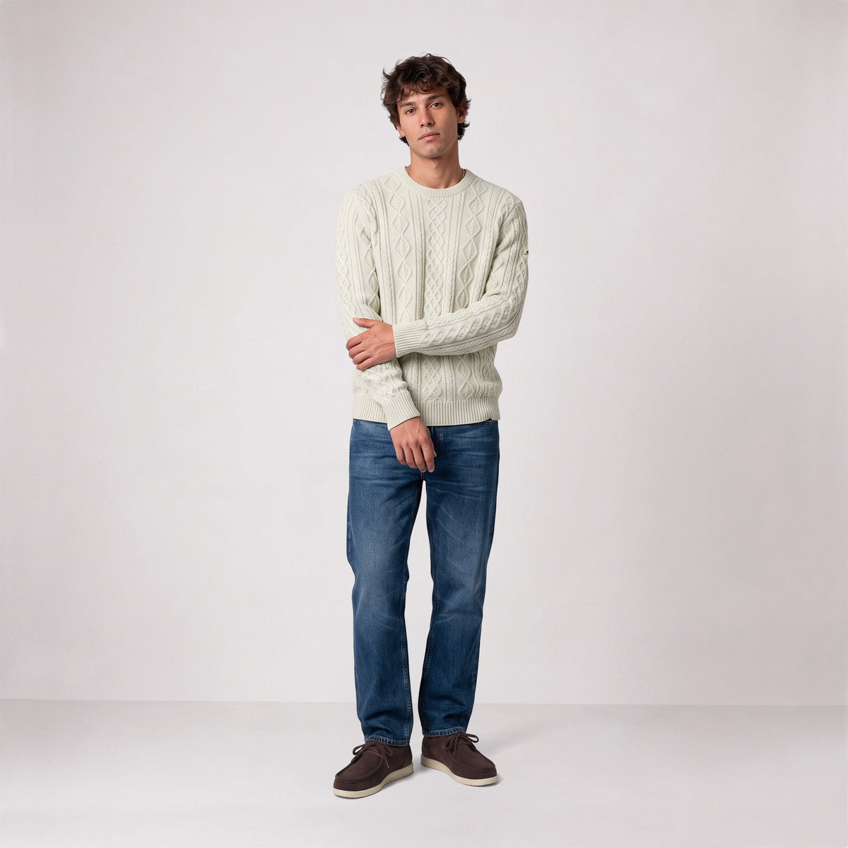 Pull Médéric torsadé laine col rond beige sable SBPLAY