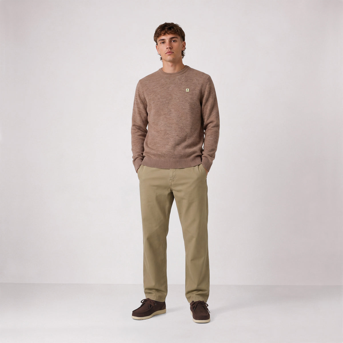 Pull Madani laine col rond beige cachemire SBPLAY