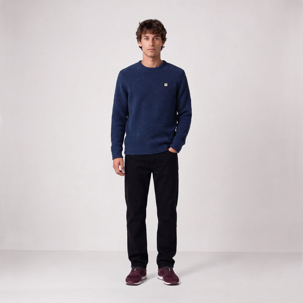 Pull Murray laine effet bouclette col rond bleu indigo SBPLAY