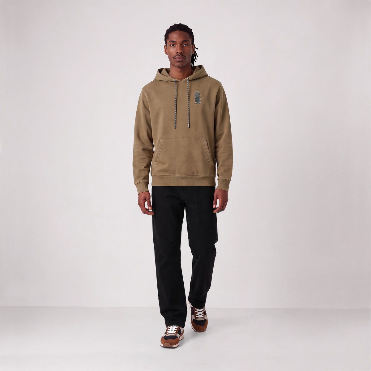 Sweat à capuche en coton molleton marron caramel broderie Pilote SBPLAY