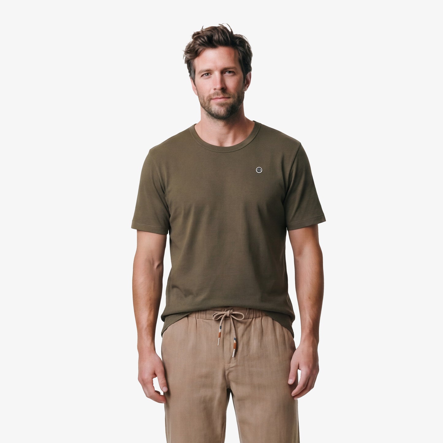 Théo T-shirt met ronde hals van kleibruin katoen