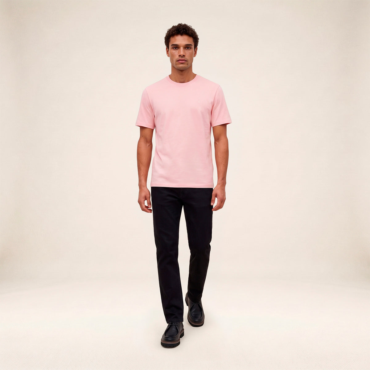 T-shirt manches courtes col rond 100% coton rose Théo