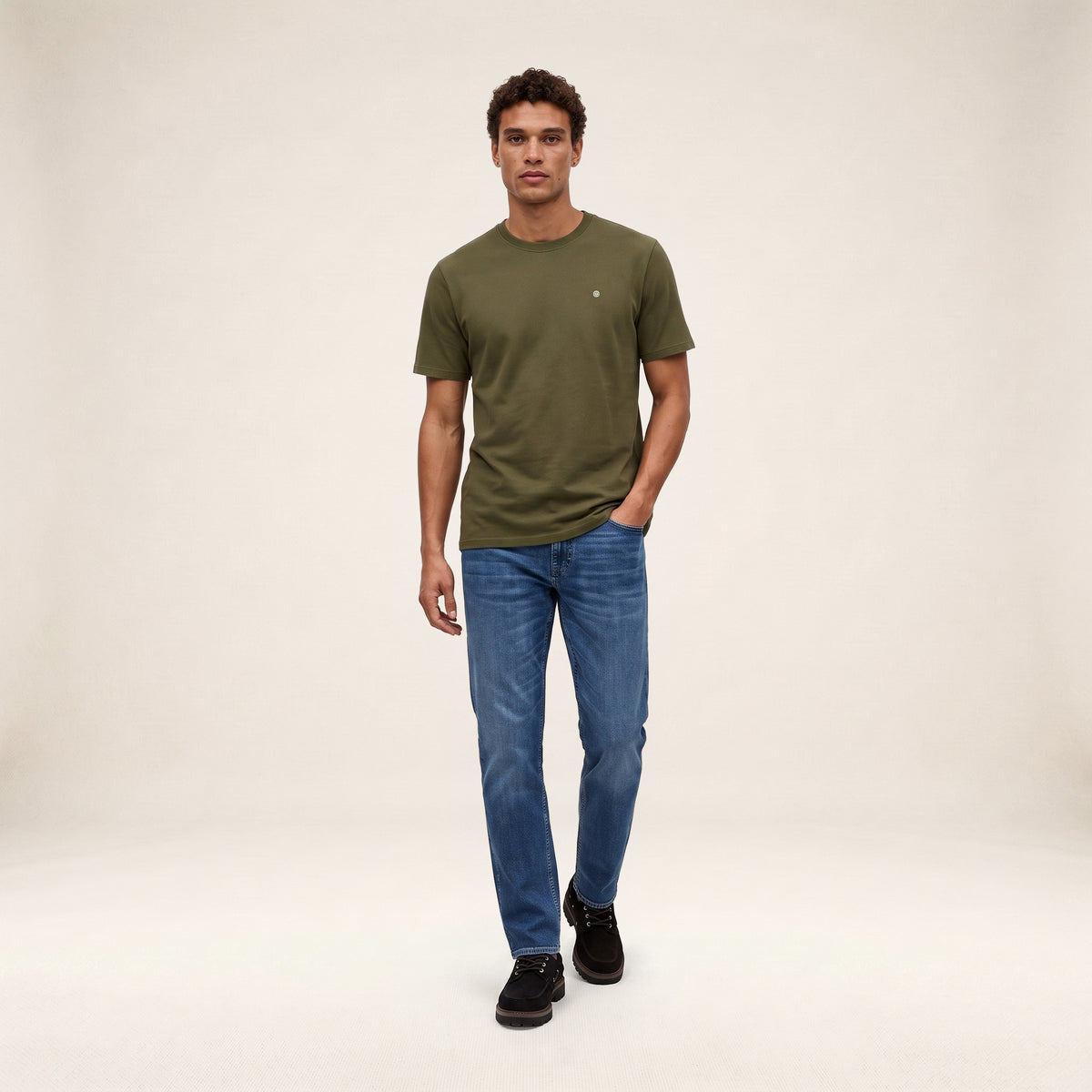 T-shirt manches courtes col rond Théo vert thym