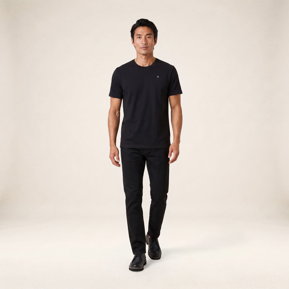 T-shirt col rond Théo en coton noir