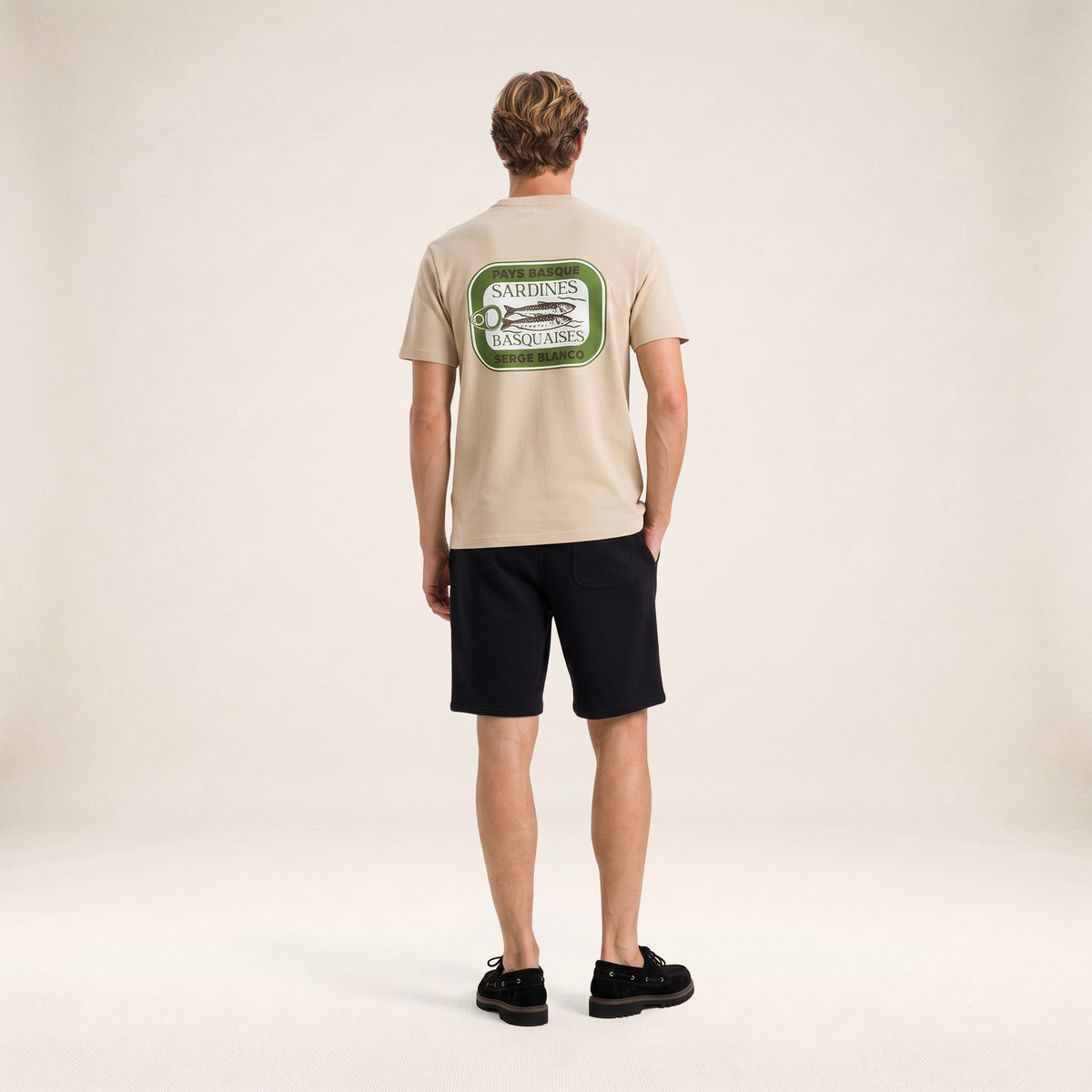 T-shirt manches courtes coton imprimé dos Sardines Basquaises beige travertin