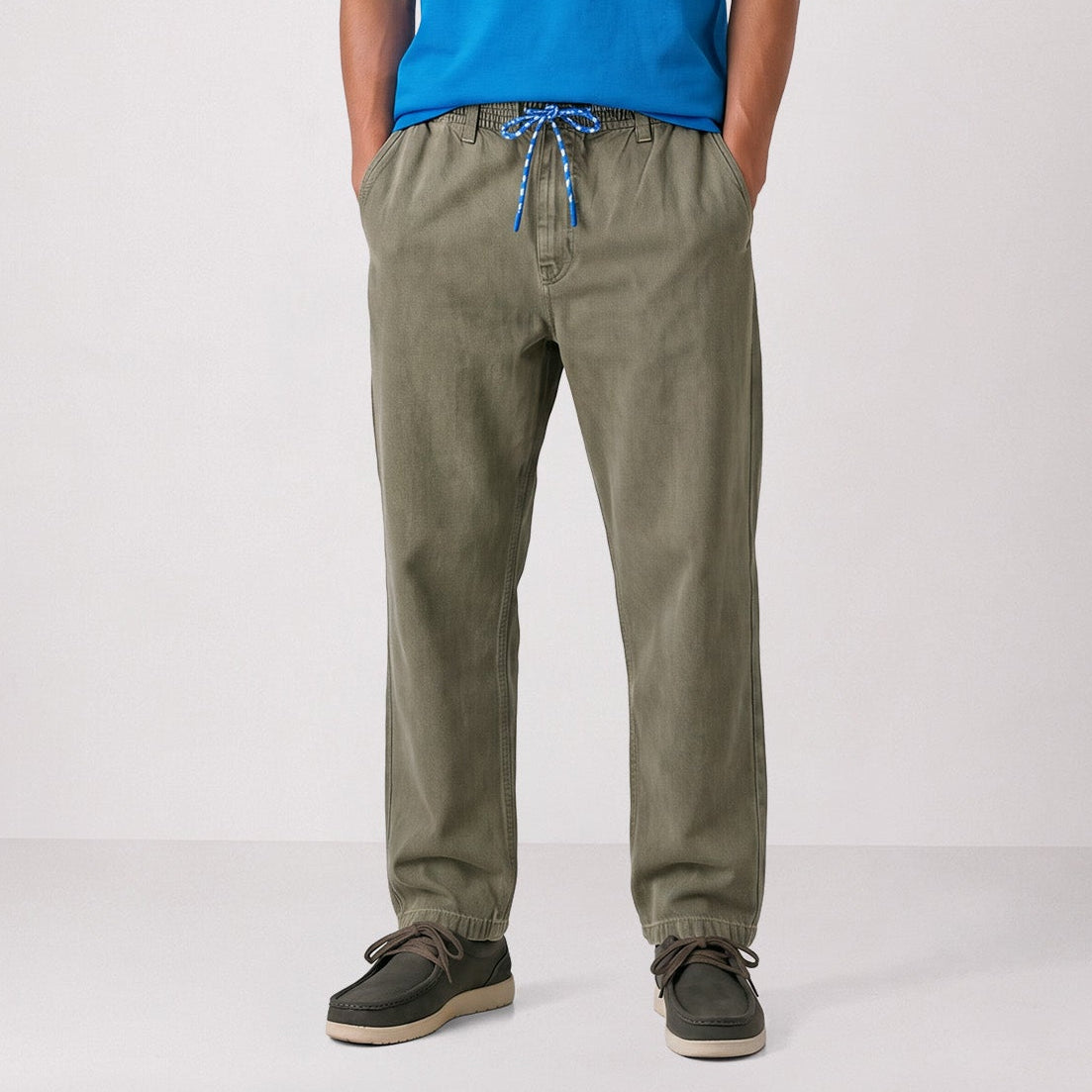 Pantalon 549 en coton twill texturé à taille élastiquée vert militaire SBPLAY