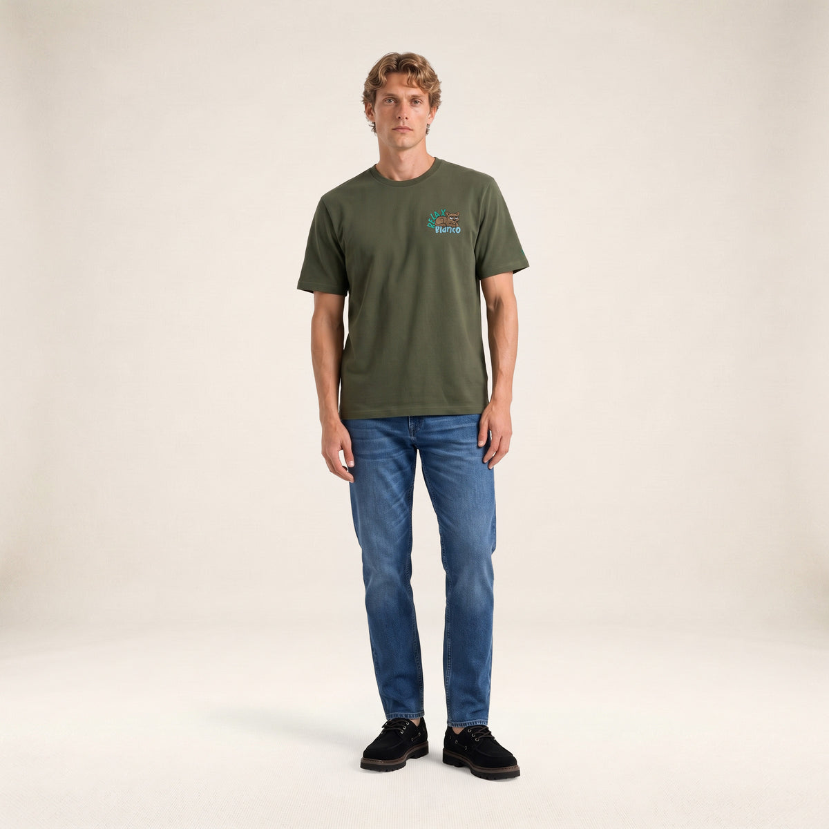 T-shirt manches courtes col rond Thor brodé Funky Animals vert thym