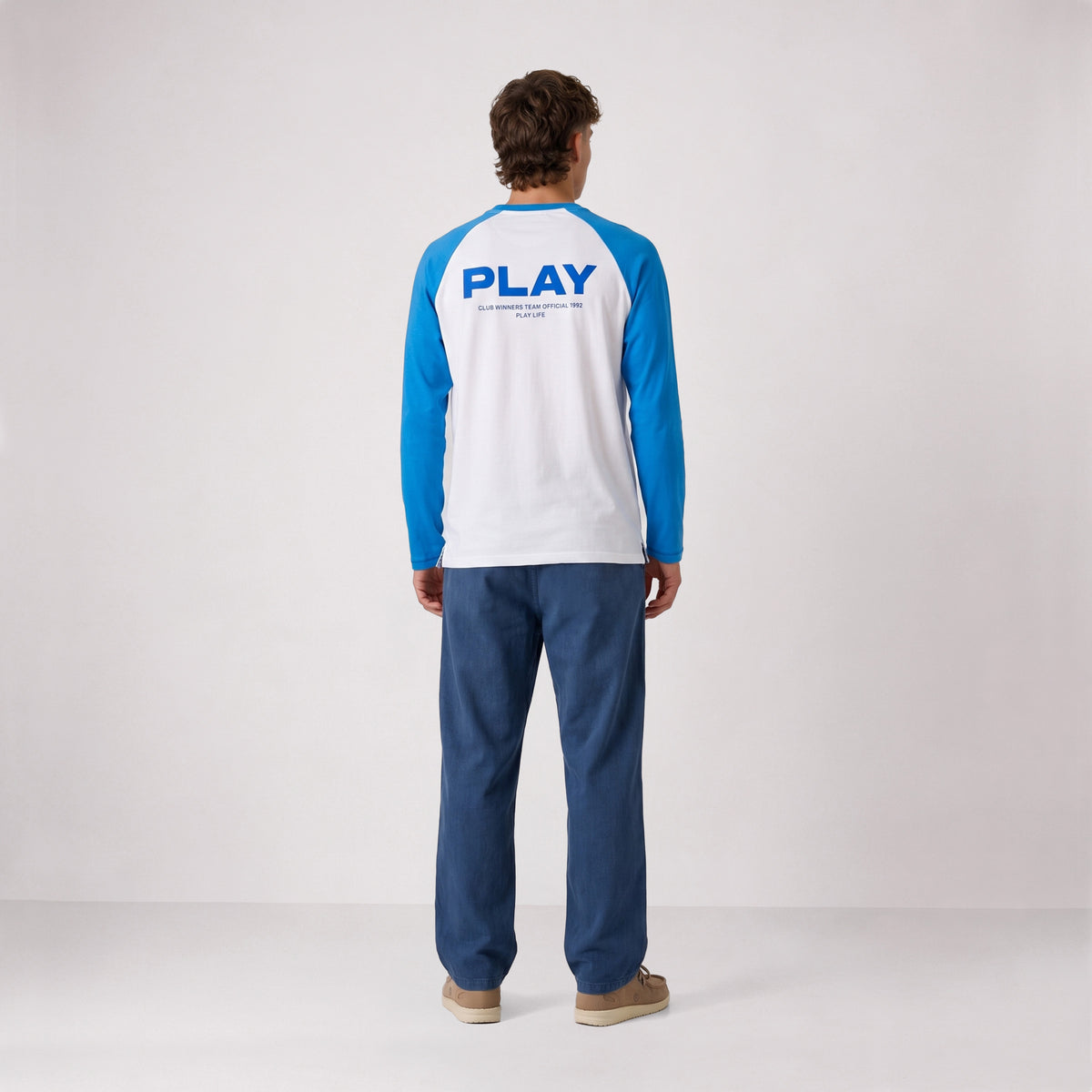 T-shirt manches longues col rond imprimé SBPLAY blanc et bleu roi