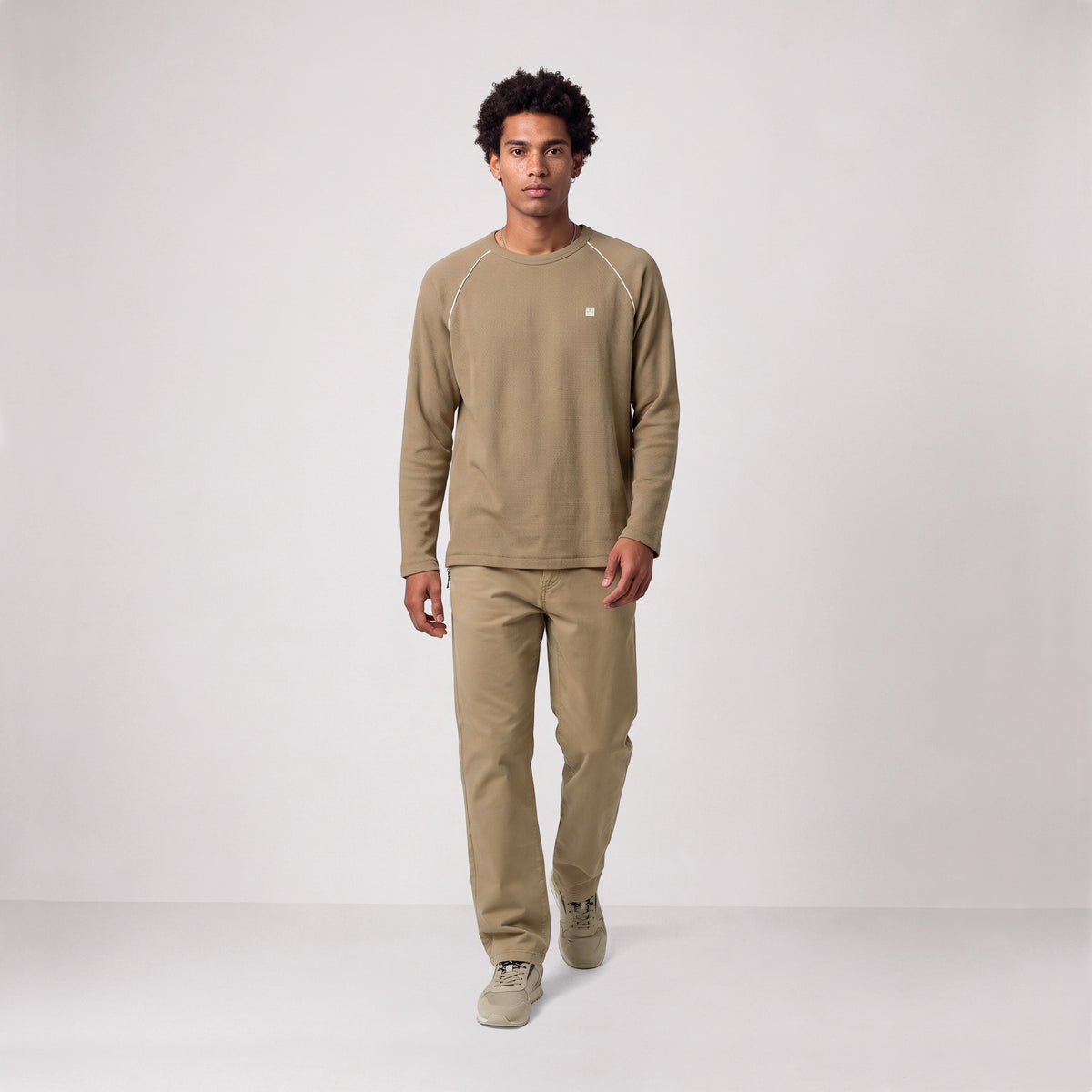 T-shirt manches longues col rond coton gaufré marron cachemire SBPLAY