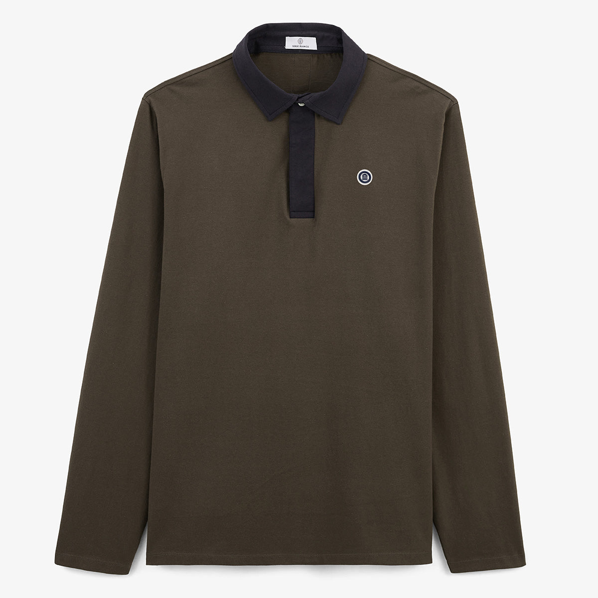 Men's SERGE BLANCO rugby jersey in clay brown cotton jersey with contrasting collar