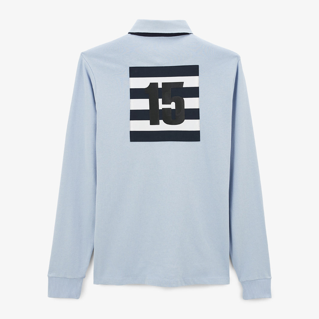 Geansaí rugbaí Lohan le muinchille fada na bhfear, gorm spéir, SERGE BLANCO