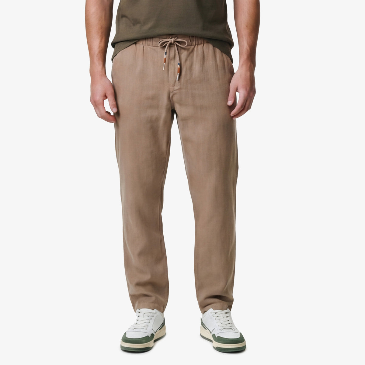 Pantalon 549 avec taille élastiquée en coton beige