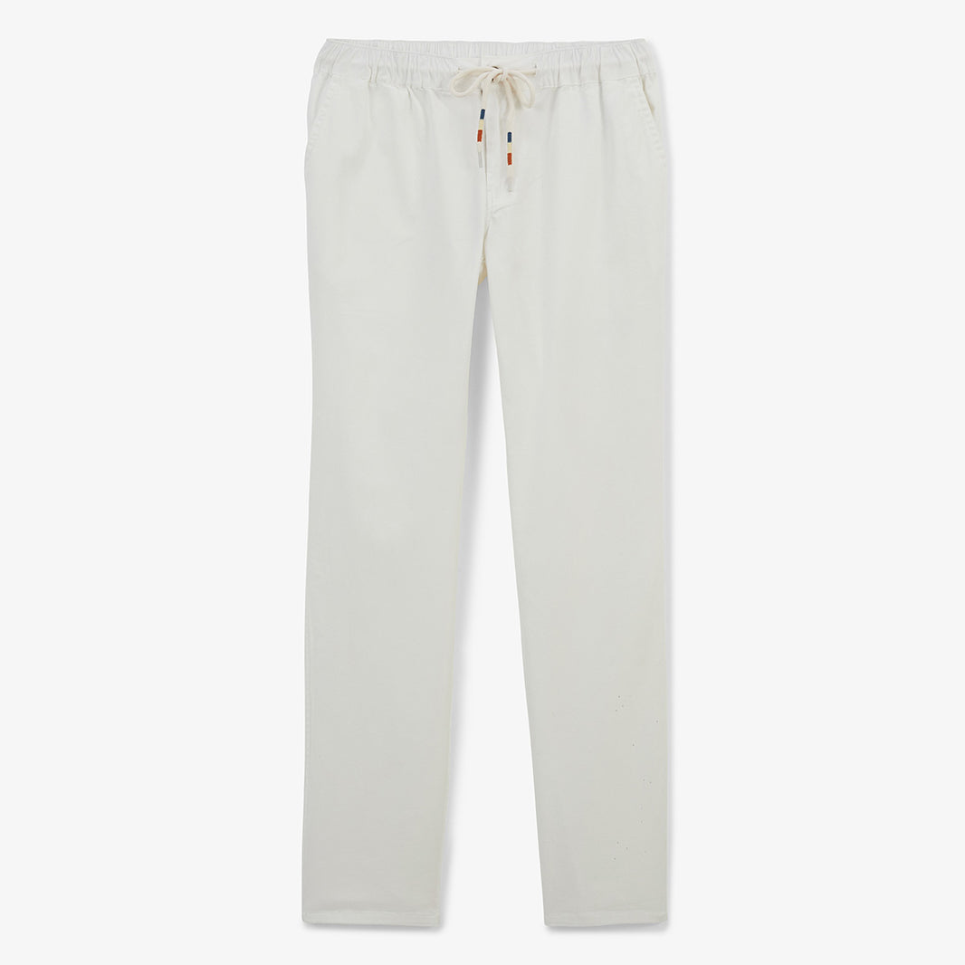 Pantalón 549 con cintura elástica de algodón blanco roto para hombre, de sarga blanca