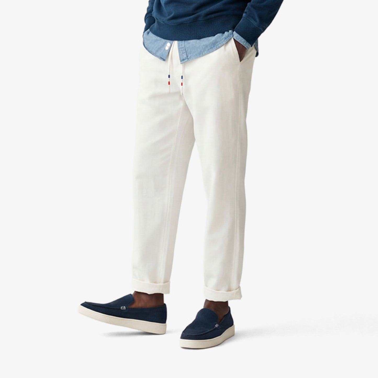 Pantalón 549 con cintura elástica de algodón blanco roto