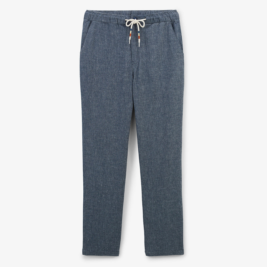 Pantalon 554 en coton et lin taille elastiquee bleu denim HOMME SERGE BLANCO