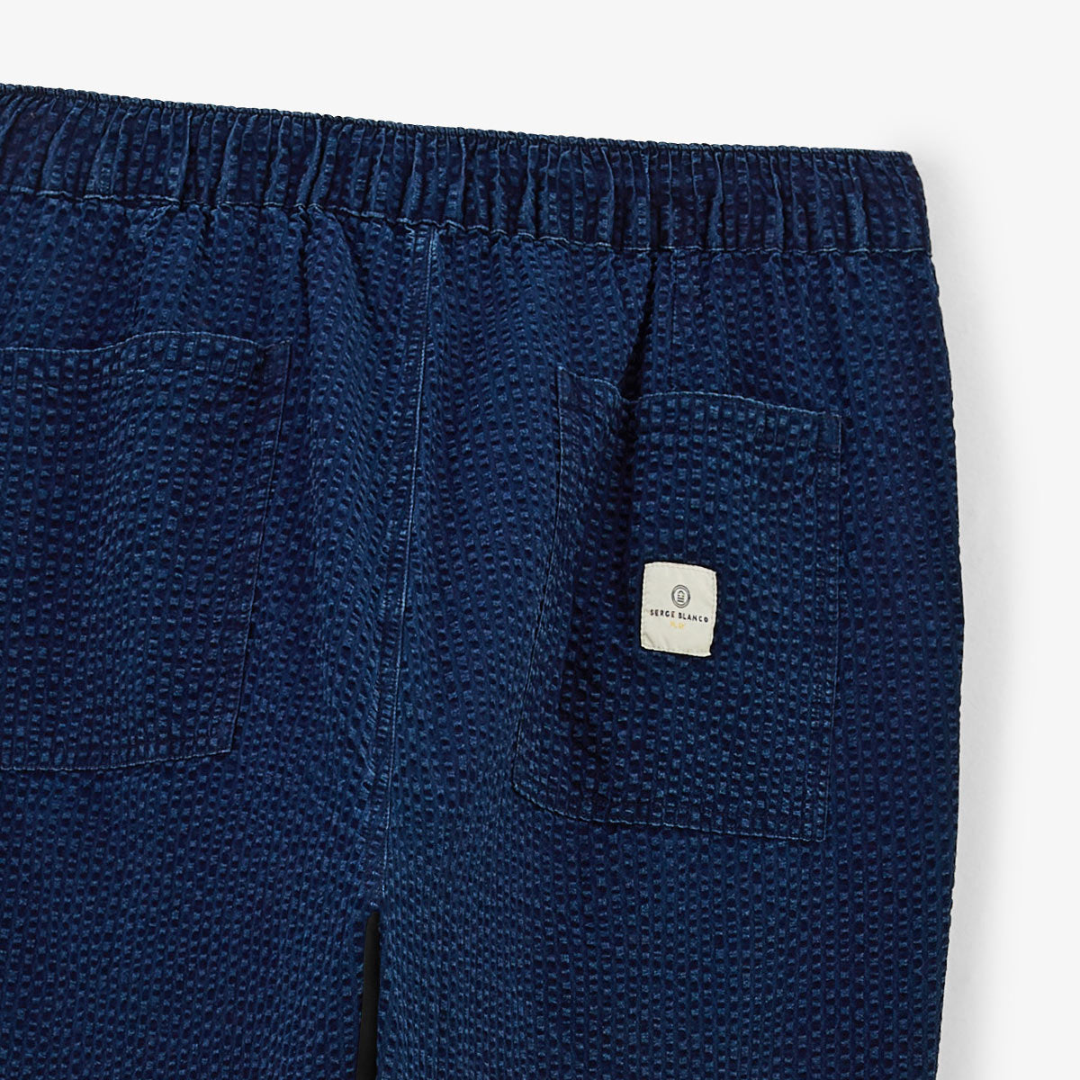 Pantalón 555 de seersucker con cintura elástica azul índigo para hombre SERGE BLANCO