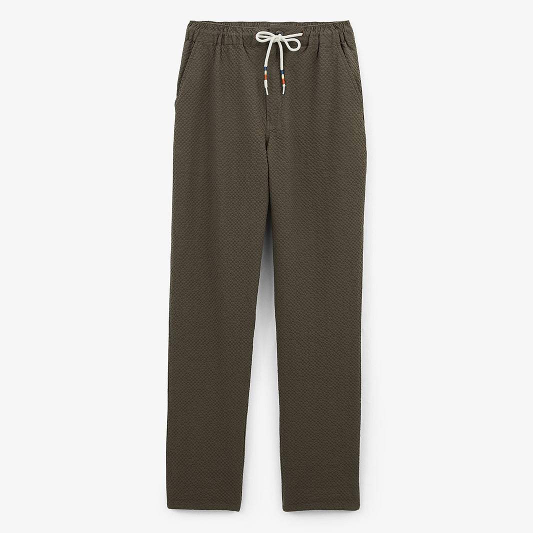 Pantalón 556 de lino y algodón con cintura elástica en verde arcilla  HOMBRE SERGE BLANCO