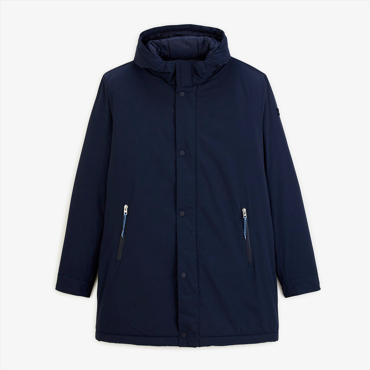 Parka Ethan SBPLAY bleu marine à capuche avec poches zippées, vue de face.