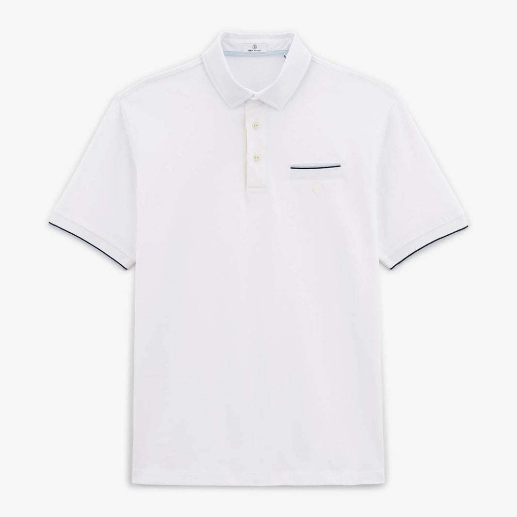 Men's Short-Sleeve Rugby Polo Shirt with Wolf Collar, White Cotton, Chest Pocket – SERGE BLANCO