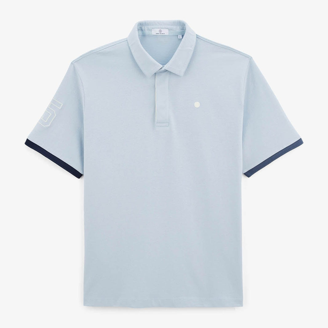 Polo de Rugby Manches Courtes Luis Col Polo En Coton Bleu Ciel Homme SERGE BLANCO