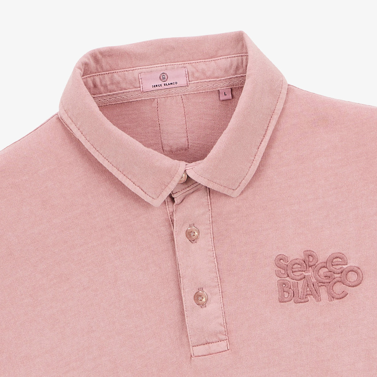 Polo de manga corta con bordado tono sobre tono en algodón rosa para hombre SERGE BLANCO