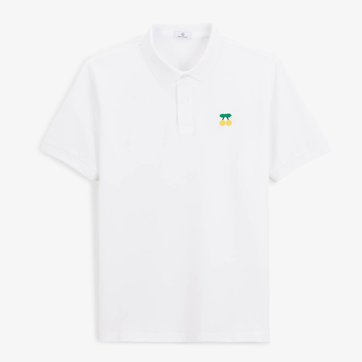 Men's White Short-Sleeved Polo Shirt With Yellow Cherry Embroidery SERGE BLANCO