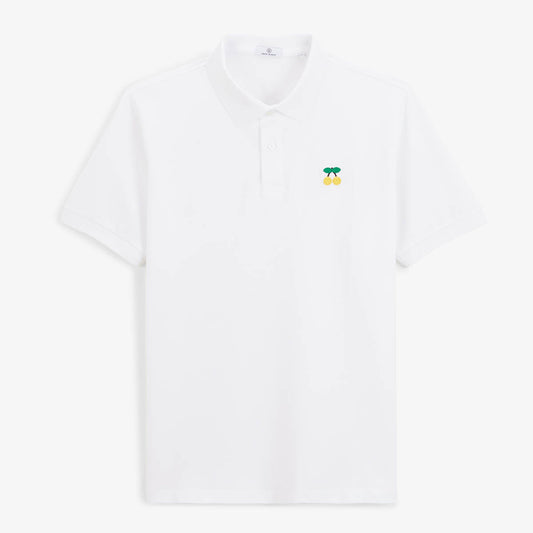 Men's White Short-Sleeved Polo Shirt With Yellow Cherry Embroidery SERGE BLANCO