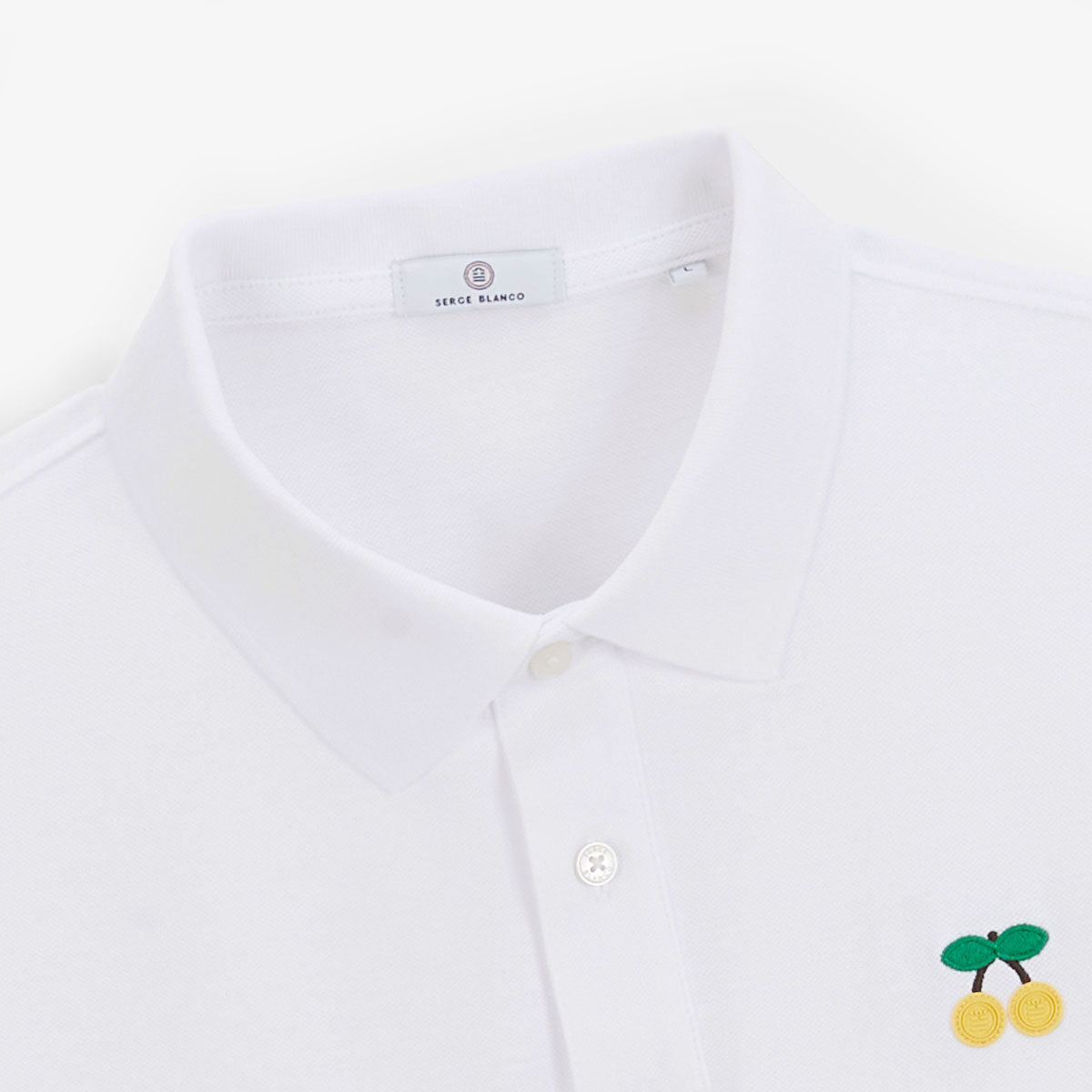 Men's White Short-Sleeved Polo Shirt With Yellow Cherry Embroidery SERGE BLANCO