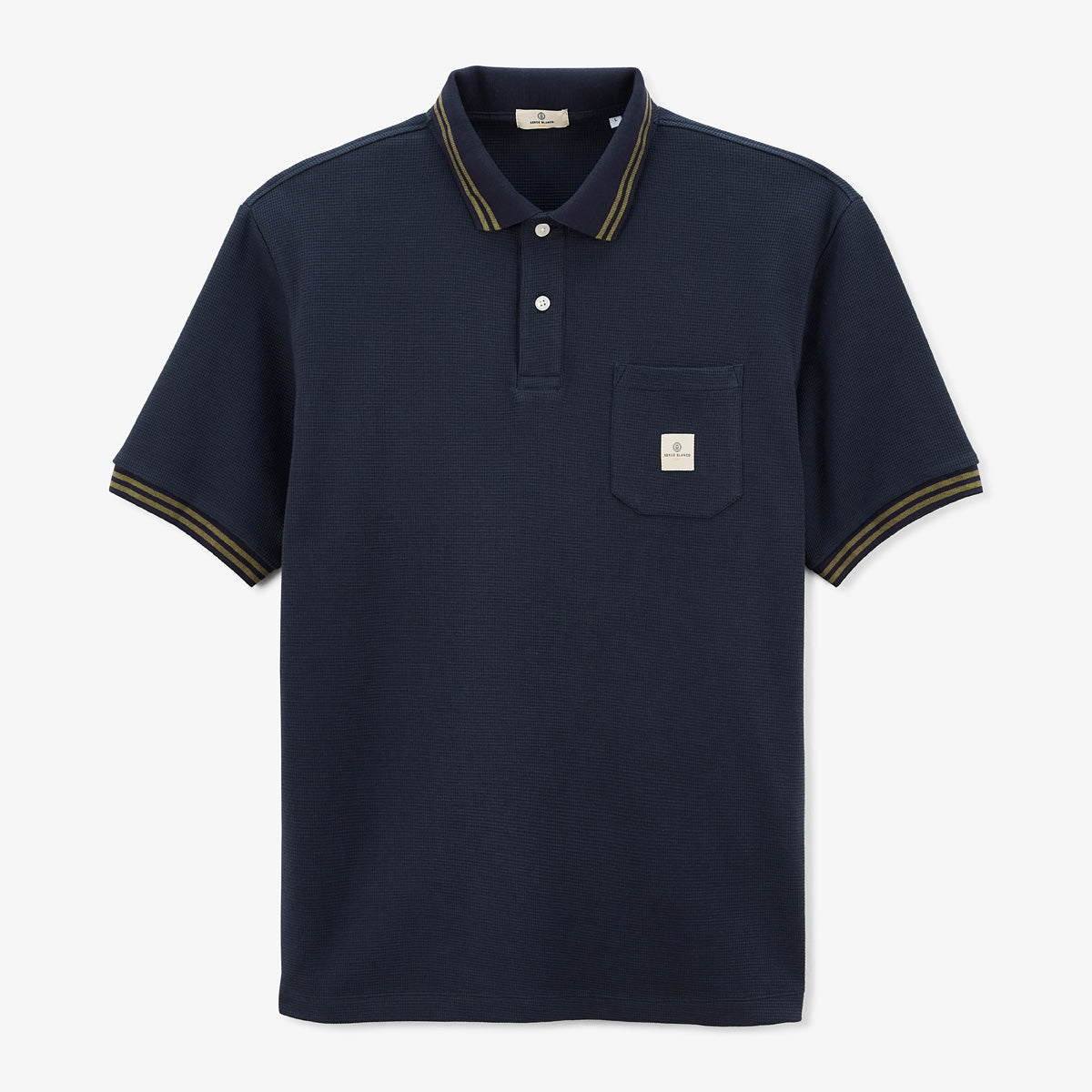 Polo manches courtes en coton gaufré à liserés bleu dark navy Lorca Homme SERGE BLANCO