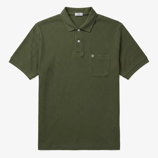 Polo Manches Courtes en Coton Gaufré Vert Army Homme SERGE BLANCO