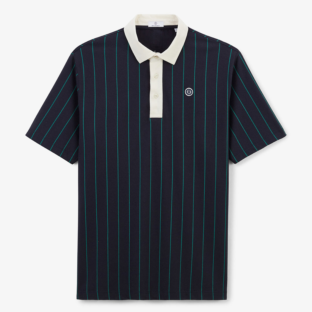 Polo a maniche corte in jersey di cotone a righe blu navy e verde UOMO SERGE BLANCO