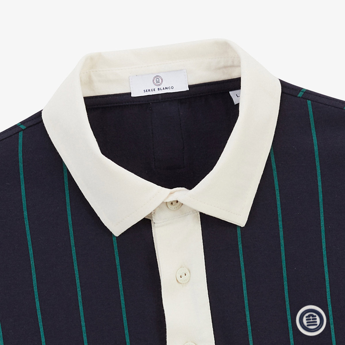 Kurzärmeliges Polohemd aus Baumwolljersey mit marineblauen und grünen Streifen HERREN SERGE BLANCO