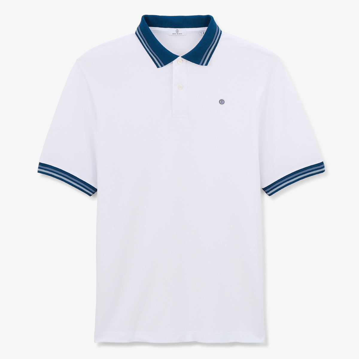 Polo manches courtes en coton maille piquee blanc optique details bicolores  HOMME SERGE BLANCO