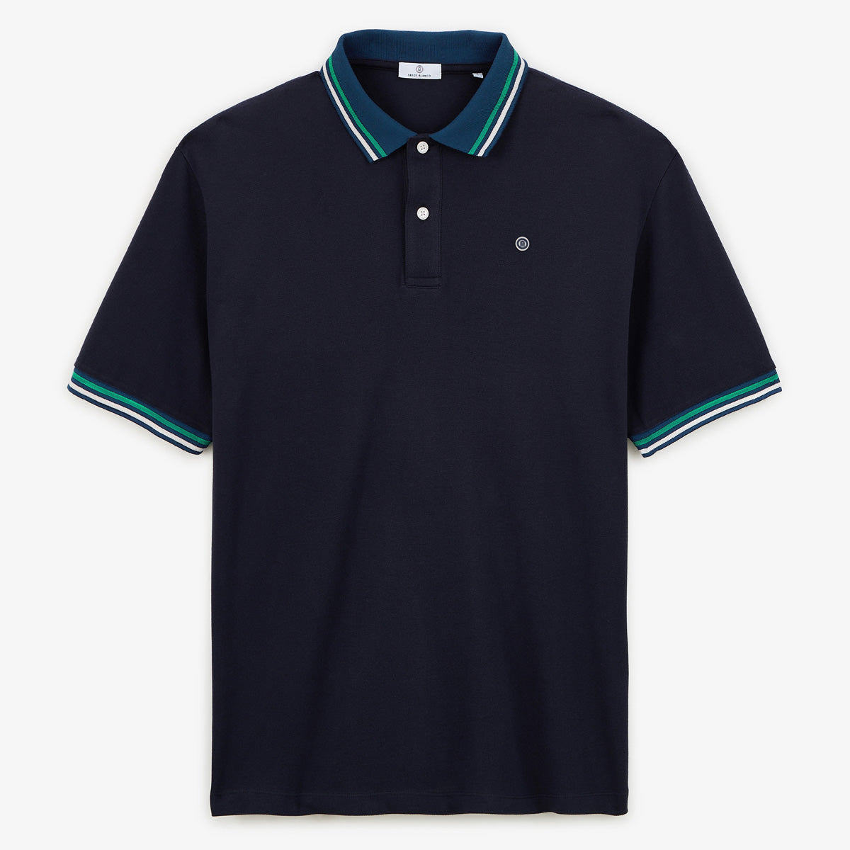 Polo manches courtes en coton maille piquee bleu nuit avec details bicolores  HOMME SERGE BLANCO