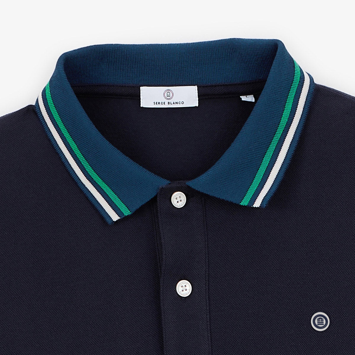 Polo manches courtes en coton maille piquee bleu nuit avec details bicolores  HOMME SERGE BLANCO