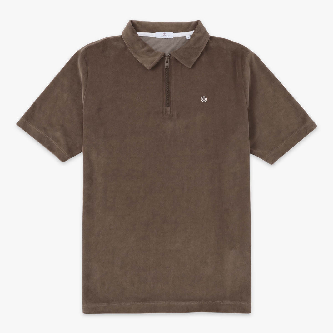 Men's Short-Sleeve Terry Cloth Polo Shirt with Zippered Collar in Clay by SERGE BLANCO