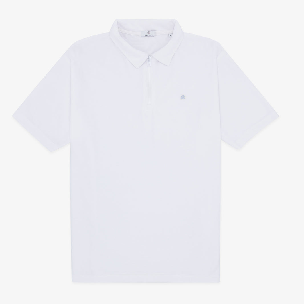 Polo de manga corta de felpa con cuello con cremallera, blanco, para hombre, SERGE BLANCO