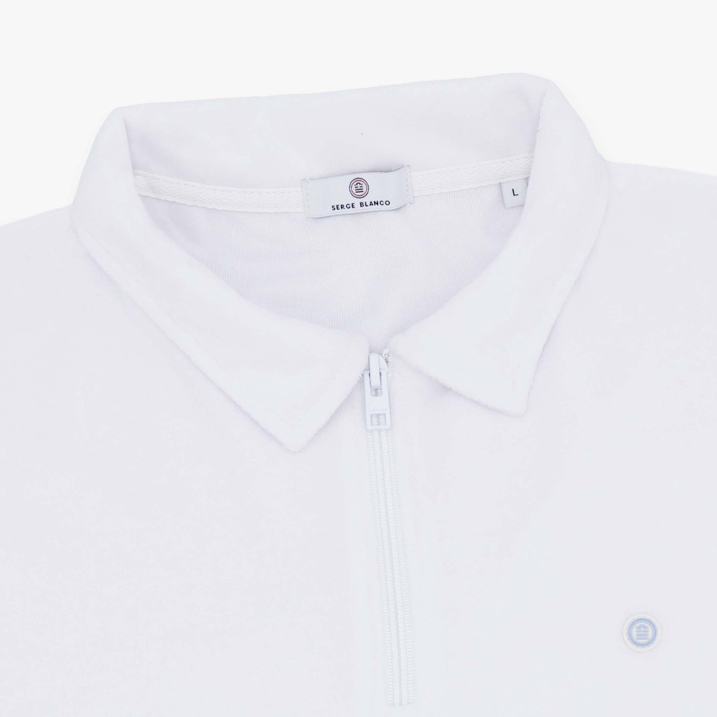 Men's White Short-Sleeve Terry Cloth Polo Shirt with Zip-Up Collar by SERGE BLANCO