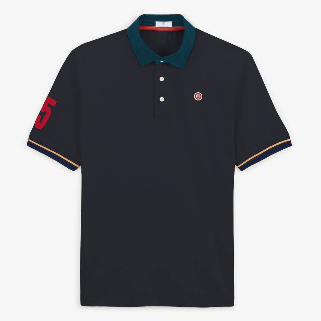 Polo a maniche corte in jersey di cotone, manica 15, blu navy, UOMO, SERGE BLANCO