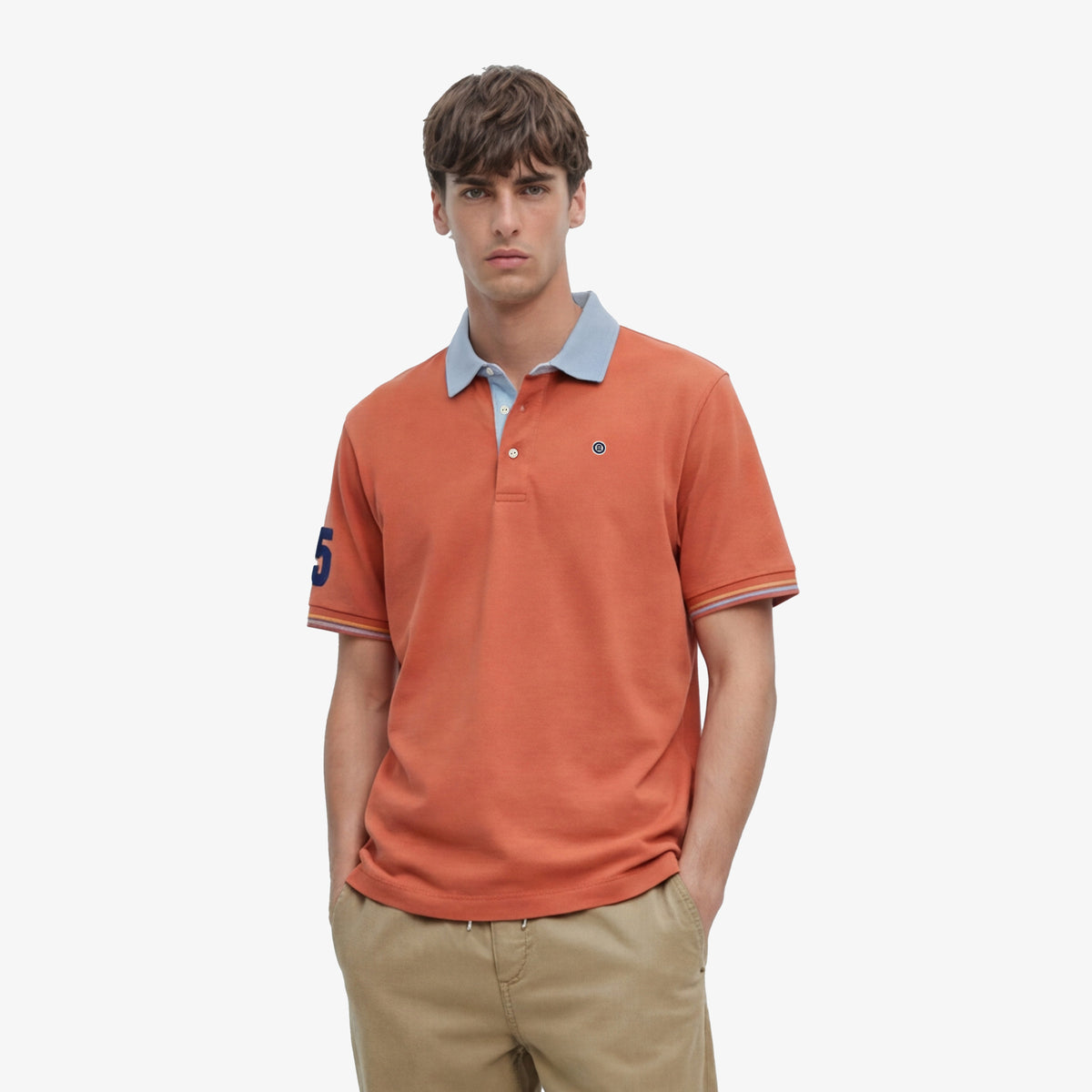 Polo de manga corta de jersey de algodón 15, manga naranja óxido
