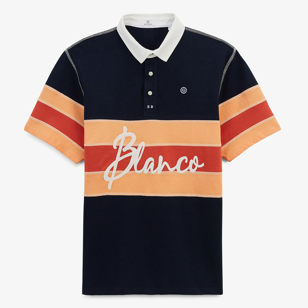 Polo a maniche corte in jersey di cotone con cuciture overlock blu navy UOMO SERGE BLANCO