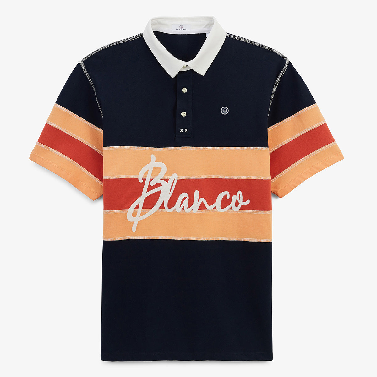 Polo a maniche corte in jersey di cotone con cuciture overlock blu navy UOMO SERGE BLANCO