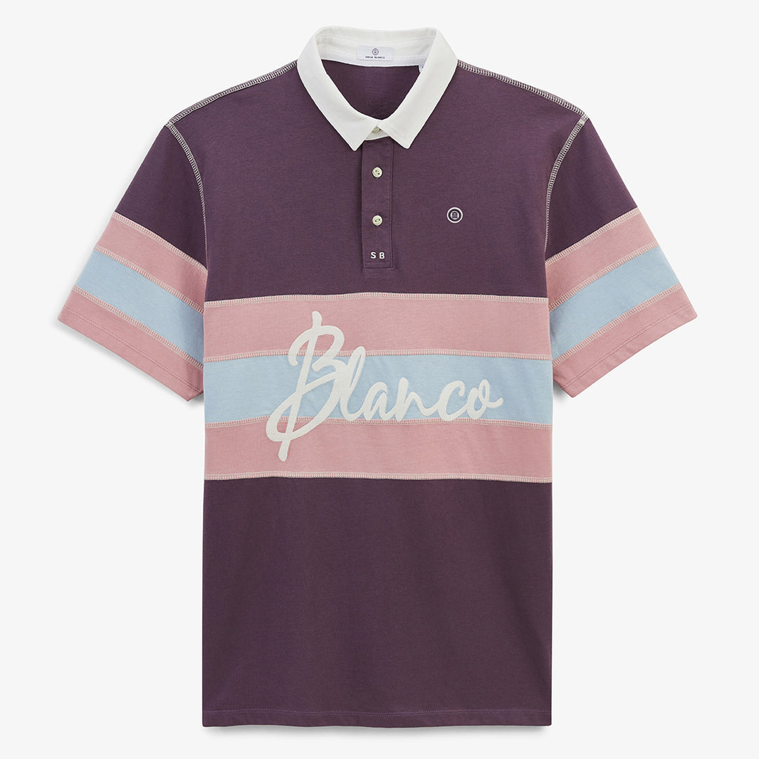 Kurzärmeliges Polohemd aus Baumwolljersey mit Overlock-Nähten, violett, HERREN, SERGE BLANCO