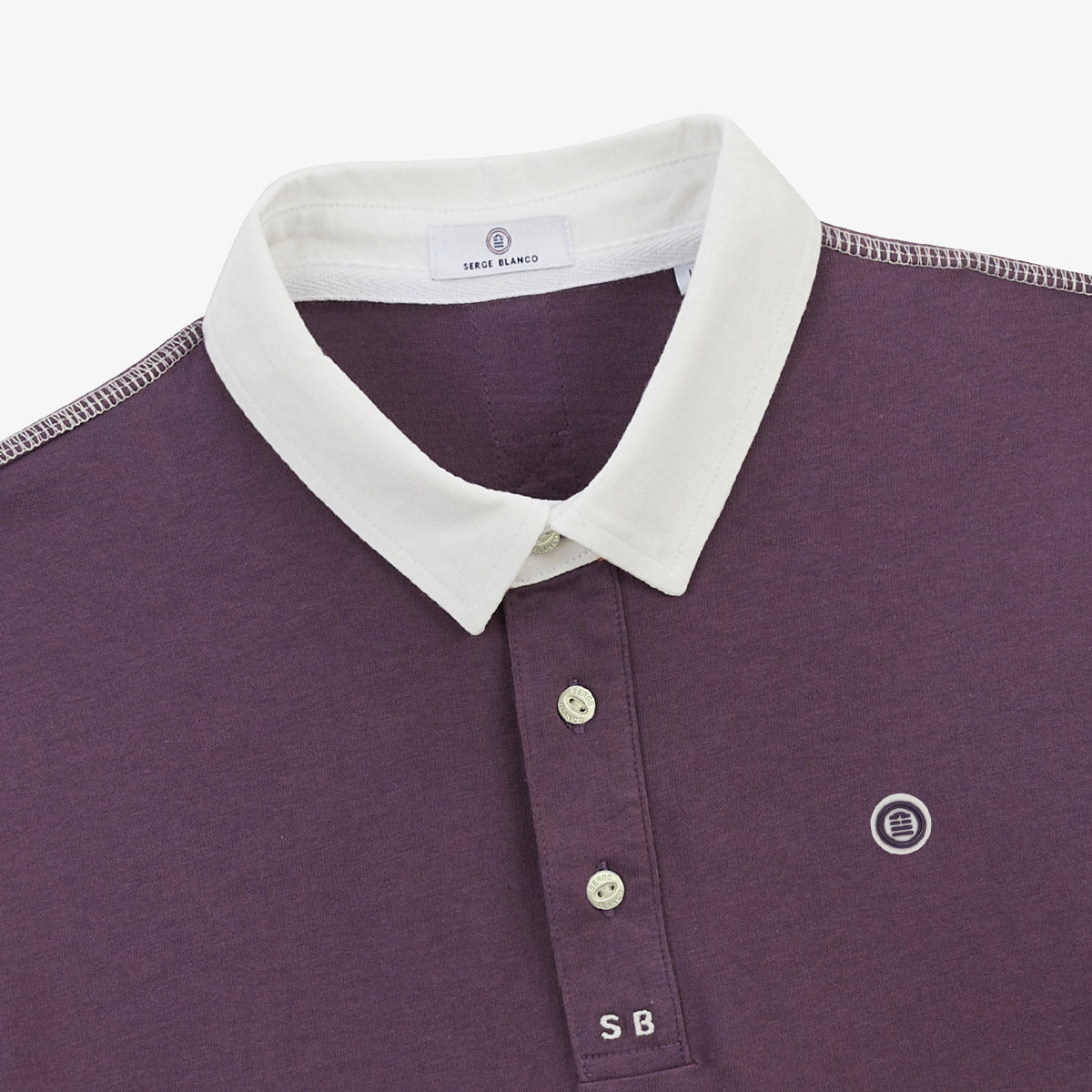Men's short-sleeve cotton jersey polo shirt with overlock stitching in purple by SERGE BLANCO