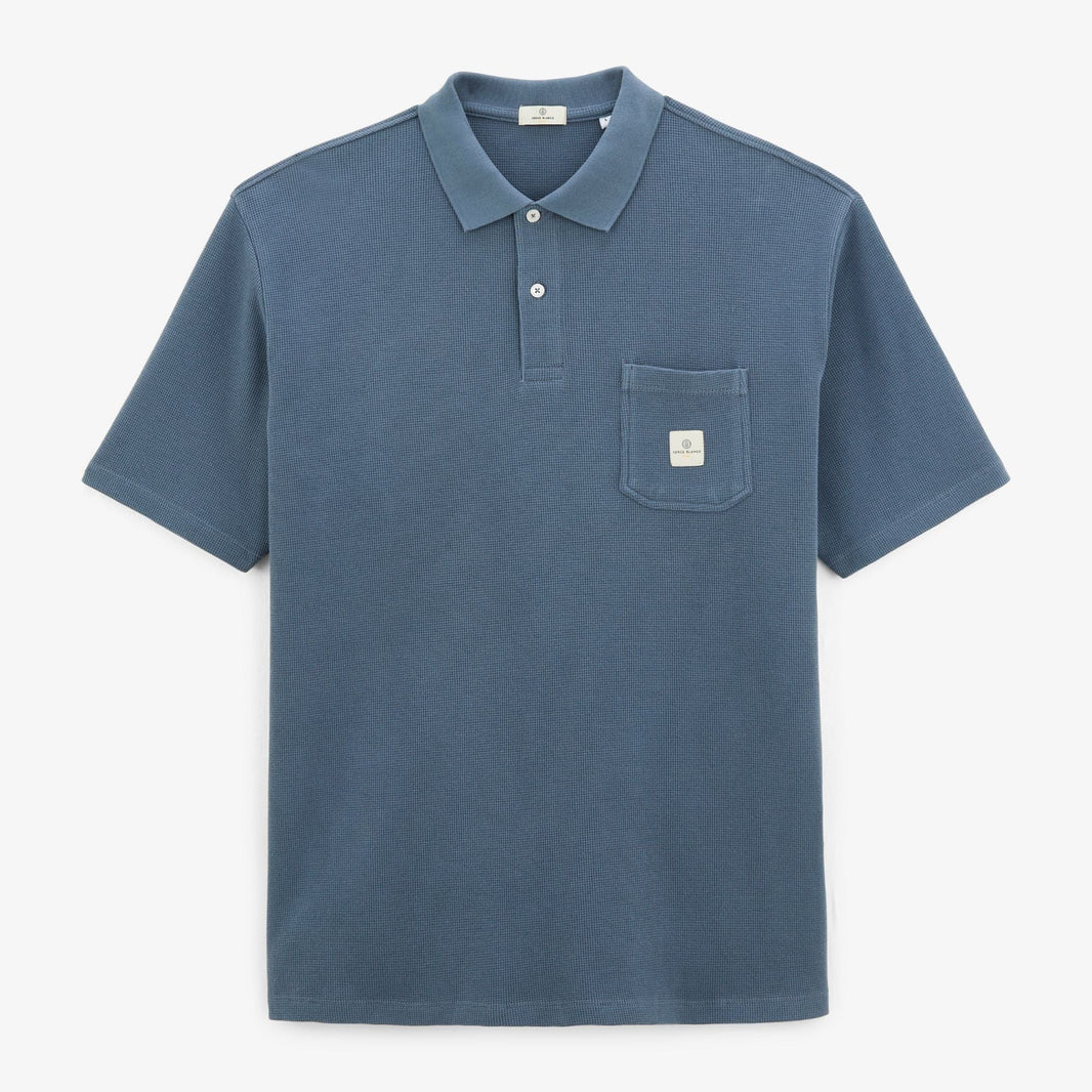 Léine Polo Gearr-Mhuinchillí na bhFear, Prionta Wafer, Déinim Gorm, Póca Cófra, SERGE BLANCO