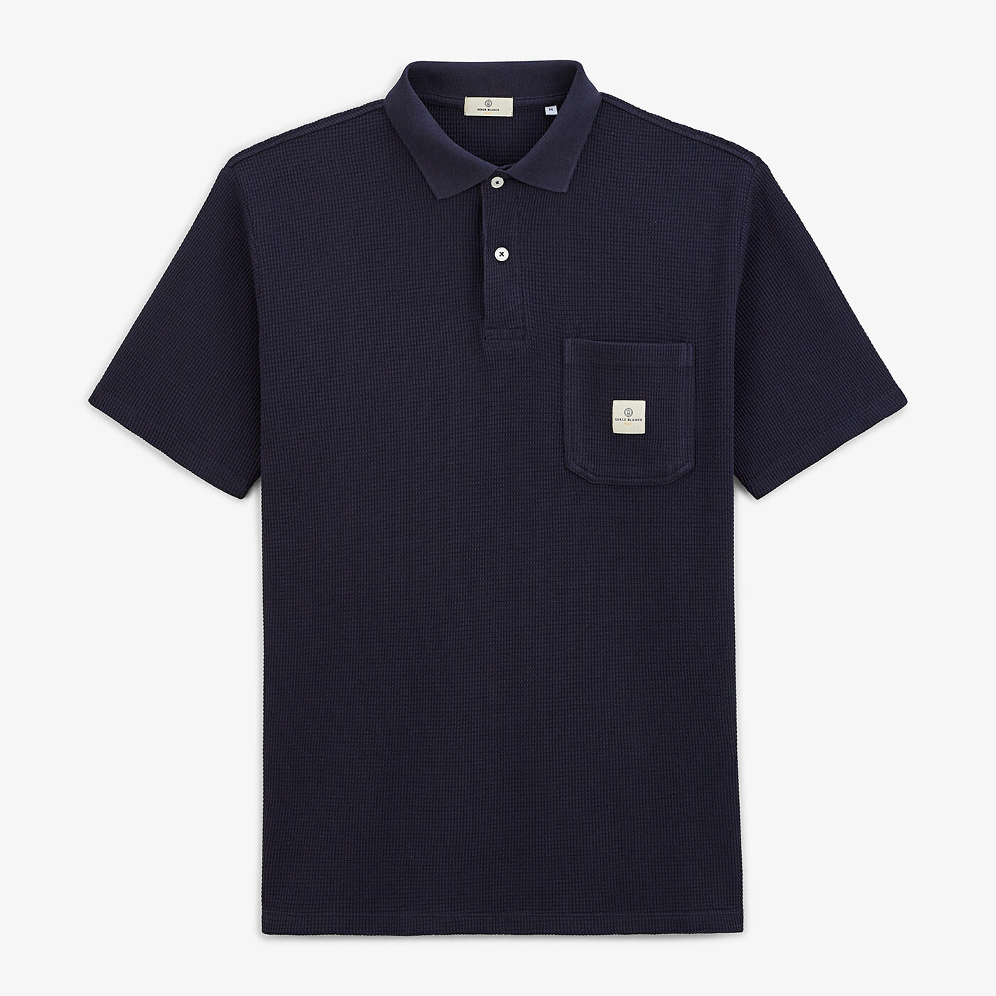 Polo Manches Courtes Logan Gaufrette Bleu Foncé Poche Poitrine Homme SERGE BLANCO