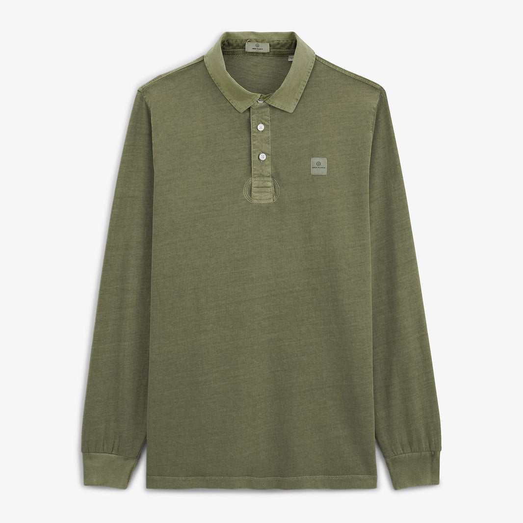 Polo de manga larga «Léon» en jersey Teck verde caqui para hombre de SERGE BLANCO